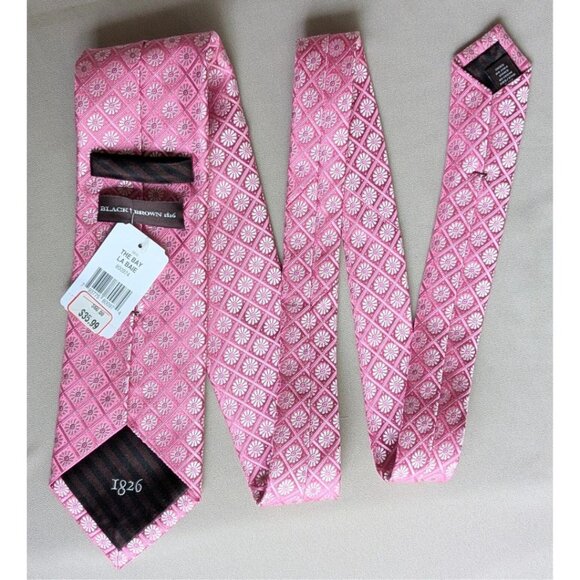 Black + Brown 1826 Tie 100% Silk Jacquard Daisy Floral Pattern - Picture 4 of 4